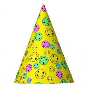 Smiling Emoji Faces II Yellow Party Hat