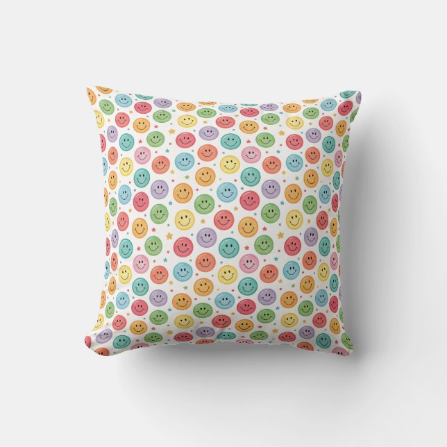 Smiling Emoji Pattern Throw Pillow (Front)