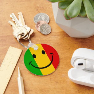 Smiling Emoji Rasta Flag Striped Keychain