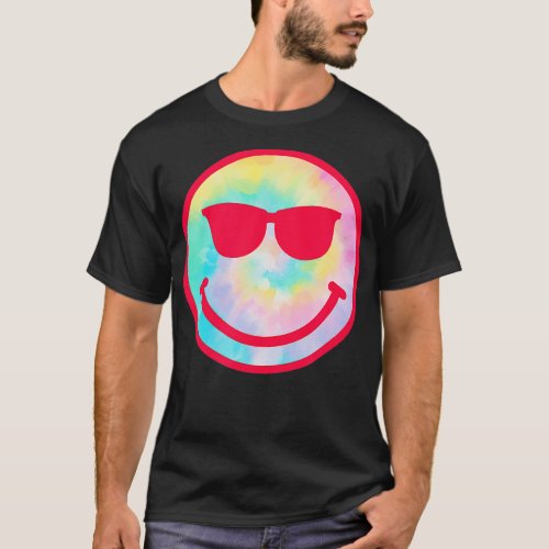 Smiling Emoticon Face Sunglasses Tie Dye Men Women T_Shirt