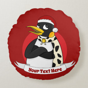 Smiling emperor penguin Christmas cartoon Round Pi Pillow