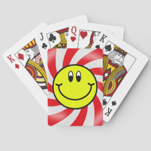 Smiling Face Emoji Red Spiral Playing Cards