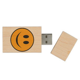Smiling Face Emoji Wood Flash Drive