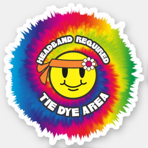 Smiling face groovy hippie 60s tie dye headband sticker