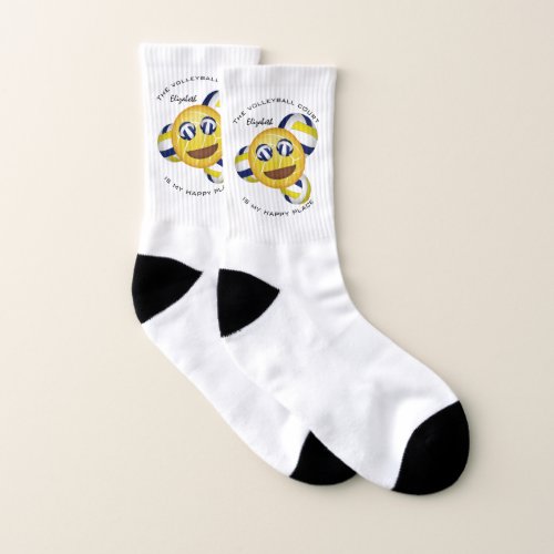 Smiling face happy place girls volleyball emoji socks