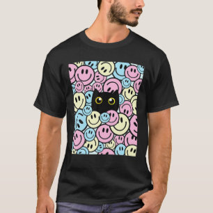 Smiling Face Happy Smile Cute Cat Pink Blue Yellow T-Shirt