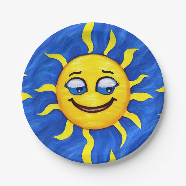 Smiling Face Sunny Sun Paper Plates (Front)