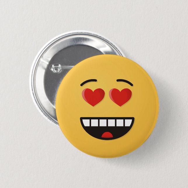 Smiling Face with Heart-Shaped Eyes Pinback Button (Front & Back)