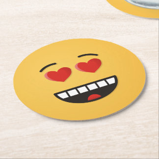 Smiling Face with Heart-Shaped Eyes Round Paper Coaster