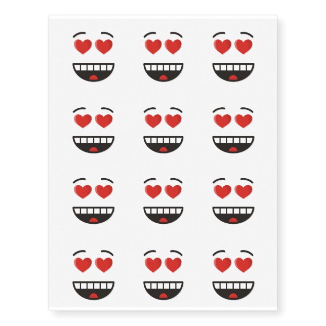 Smiling Face with Heart-Shaped Eyes Temporary Tattoos (Front)