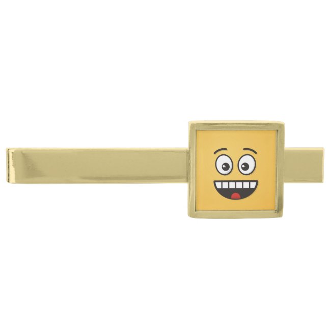 Smiling Face with Open Mouth Gold Finish Tie Clip (Front)