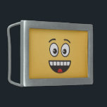 Smiling Face with Open Mouth Rectangular Belt Buckle<br><div class="desc">A classic emoticon with an open mouth showing teeth and open eyes.</div>