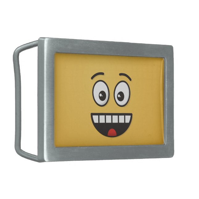 Smiling Face with Open Mouth Rectangular Belt Buckle (Front Left)