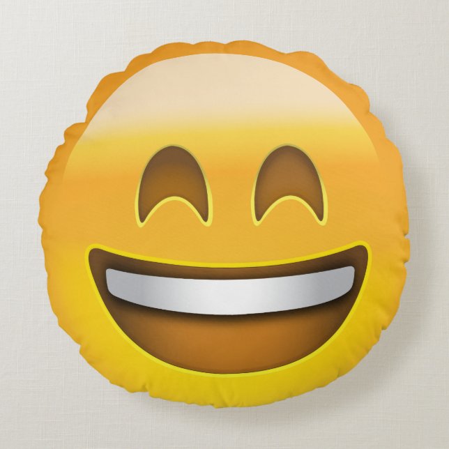 Smiling Face With Open Mouth & Smiling Eyes Emoji Round Pillow (Front)