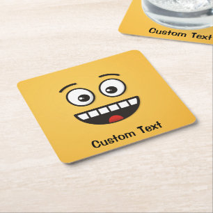 Smiling Face with Open Mouth Square Paper Coaster