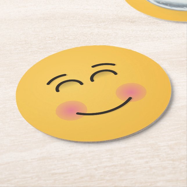 Smiling Face with Smiling Eyes Round Paper Coaster (Angled)