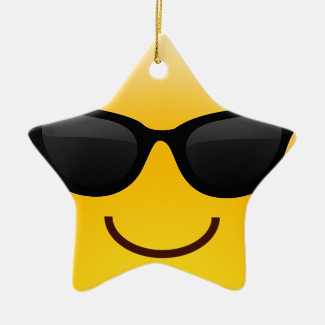 Smiling Face With Sunglasses Cool Emoji Ceramic Ornament (Front)