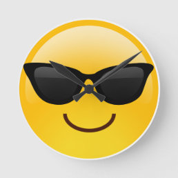 Smiling Face With Sunglasses Cool Emoji Round Clock