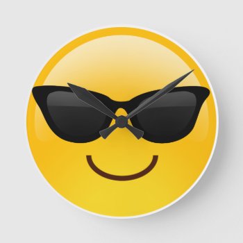 Smiling Face With Sunglasses Cool Emoji Round Clock by OblivionHead at Zazzle