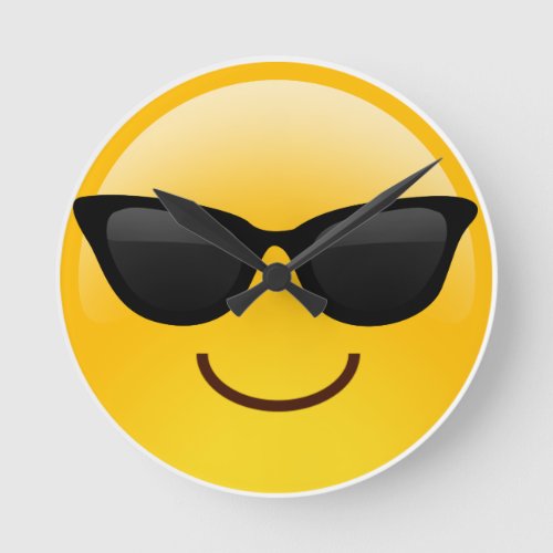 Smiling Face With Sunglasses Cool Emoji Round Clock