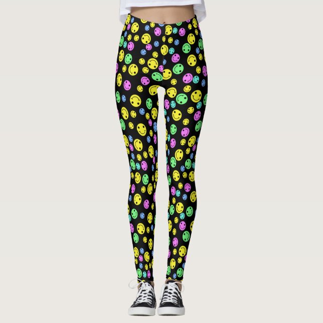 Smiling Faces Black Leggings (Front)