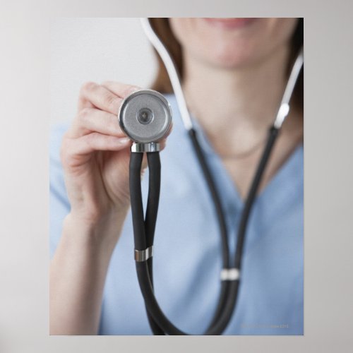 Smiling female doctor with stethoscope poster