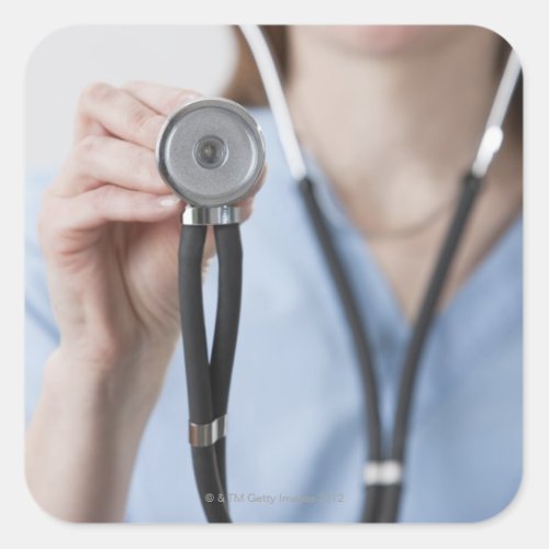 Smiling female doctor with stethoscope square sticker