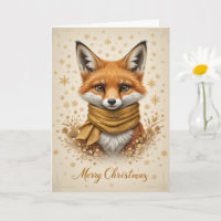 Smiling Festive Fox Gold Sparkle Christmas 