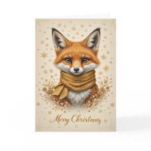 Smiling Festive Fox Gold Sparkle Christmas  Card