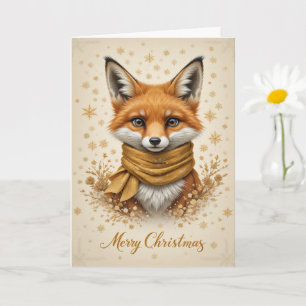 Smiling Festive Fox Gold Sparkle Christmas Card