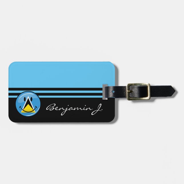 Smiling Flag of Saint Lucia Luggage Tag (Front Horizontal)