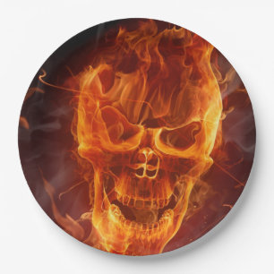Smiling Flaming Skull Halloween Paper Plates