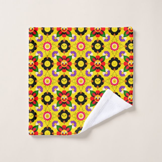 🌸 Smiling Flowers & Bees Garden Joy 🐝 Wash Cloth (Wash Cloth)