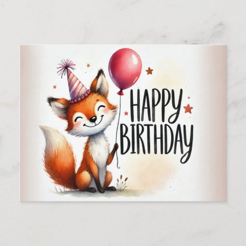 Smiling Fox with Balloon Birthday Card