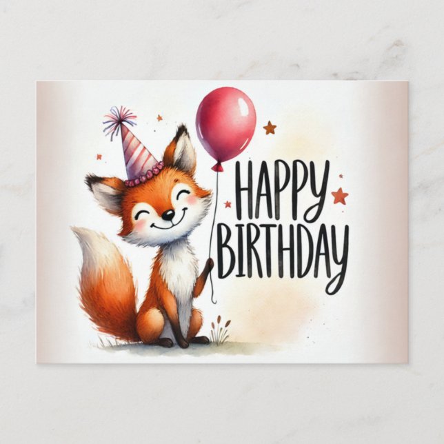 Smiling Fox with Balloon Birthday Card (Front)