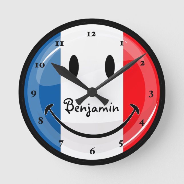 Smiling French Flag Round Clock (Front)