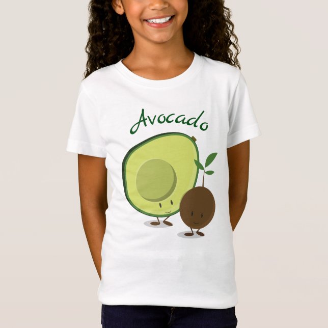 Smiling Friendly Avocado Cartoon Characters T-Shirt (Front)