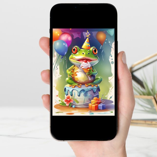 Smiling Frog on Birthday Cake! Card (Front Digital)