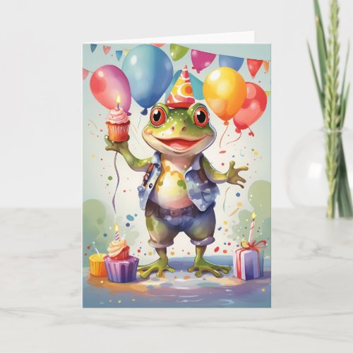 Smiling Frog with Cupcakes Card