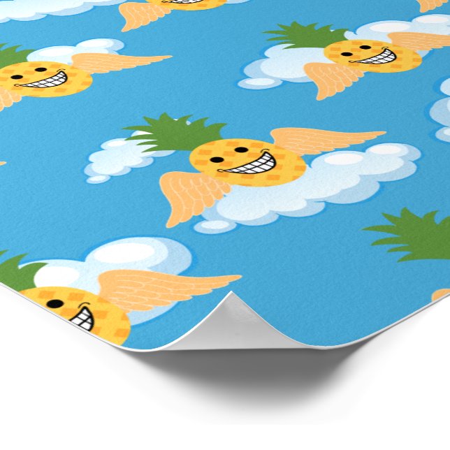 Smiling Fruit Funny Pineapple Happy Face Emojis Poster (Corner)