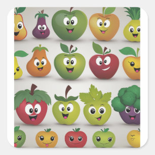 Smiling Fruits and Vegetables Square Sticker