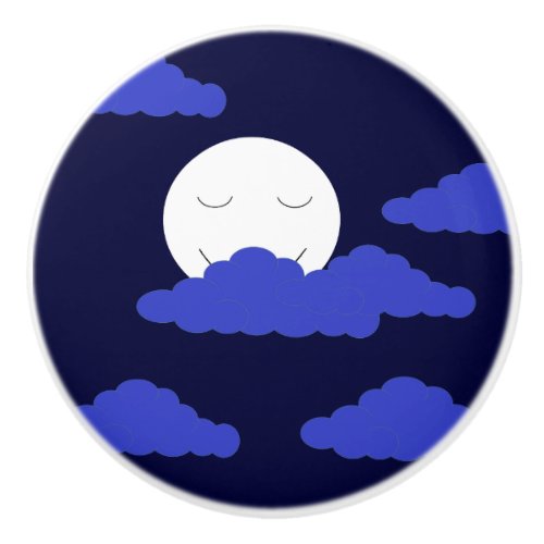 Smiling Full Moon with Clouds Ceramic Knob