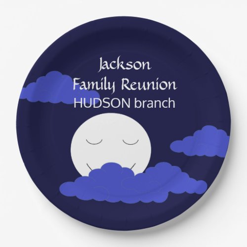 Smiling Full Moon with Clouds  Family Reunion Paper Plates