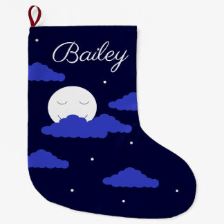 Smiling Full Moon with Clouds: Large Christmas Stocking