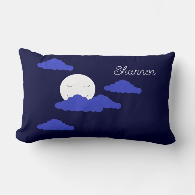 Smiling Full Moon with Clouds:  Lumbar Pillow (Front)