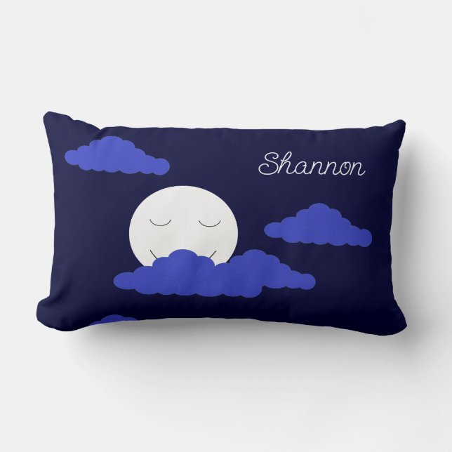 Smiling Full Moon with Clouds:  Lumbar Pillow (Front)