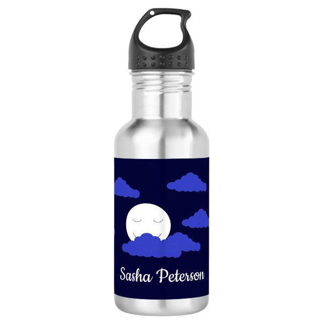 Smiling Full Moon with Clouds:  Stainless Steel Water Bottle (Front)