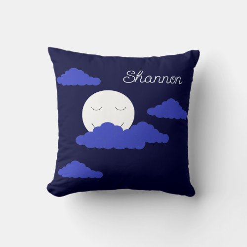 Smiling Full Moon with Clouds  Throw Pillow