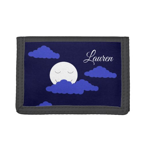 Smiling Full Moon with Clouds Trifold Wallet