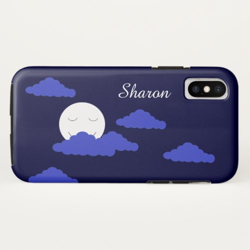Smiling Full Moon with Dark Clouds iPhone XS Case